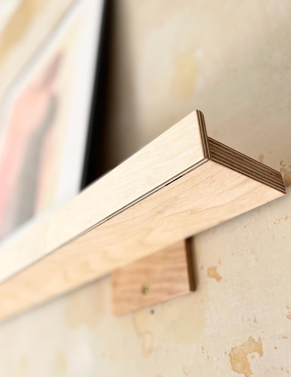 Birch Lipped Floating Shelf | Picture Gallery Wall Shelf | Modern Picture Shelf | Light Wood Floating Shelf | Outward Facing Wall Bookshelf