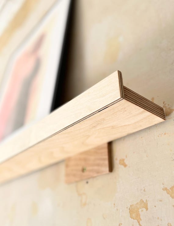 Birch Lipped Floating Shelf | Picture Gallery Wall Shelf | Modern Picture Shelf | Light Wood Floating Shelf | Outward Facing Wall Bookshelf