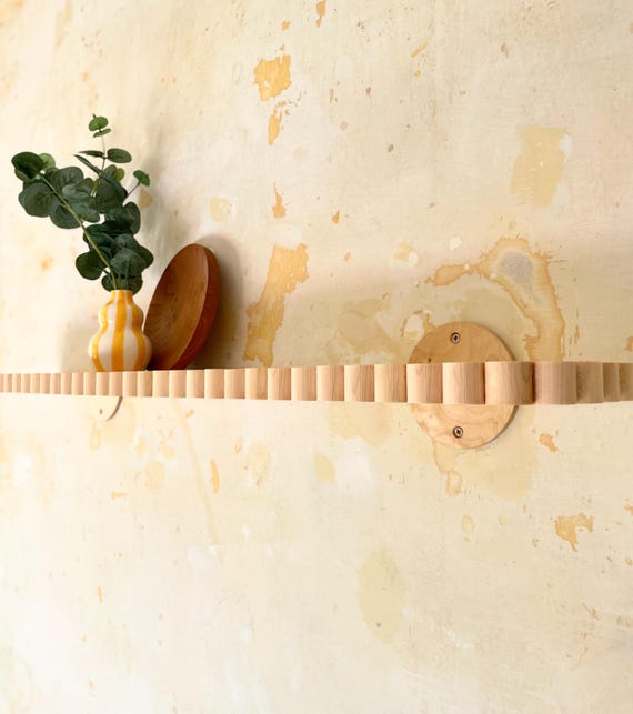 Curved & Scalloped Maple Tray Edge Shelf | Birch Plywood Art Deco Wall Shelf | Picture Shelf with Fluted Maple Trim | Modern Floating Shelf