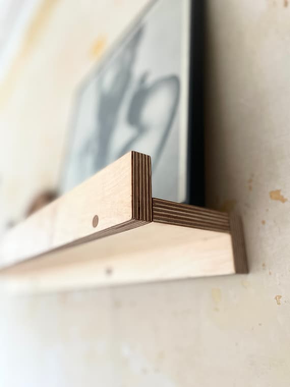 Modernist Floating Picture Shelf | Birch Plywood Contemporary Wall Shelf | Minimal Wall Shelving | Floating Birch shelf with Walnut Detail |
