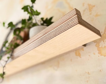 Layered Birch Plywood Modern Floating Shelf | Contemporary Picture Ledge | Minimal Wooden Wall Decor
