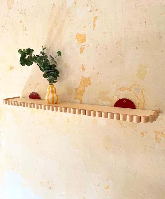 Curved & Scalloped Maple Tray Edge Shelf | Birch Plywood Art Deco Wall Shelf | Picture Shelf with Fluted Maple Trim | Modern Floating Shelf