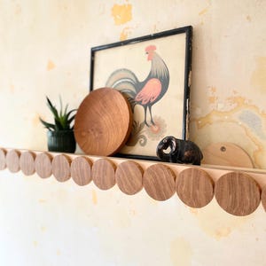 Solid Oak Daisy Chain Floating Shelf | Statement Art Deco Display Shelf | Oak Scalloped Picture Ledge | Maximal Shelving with Oak Marquetry