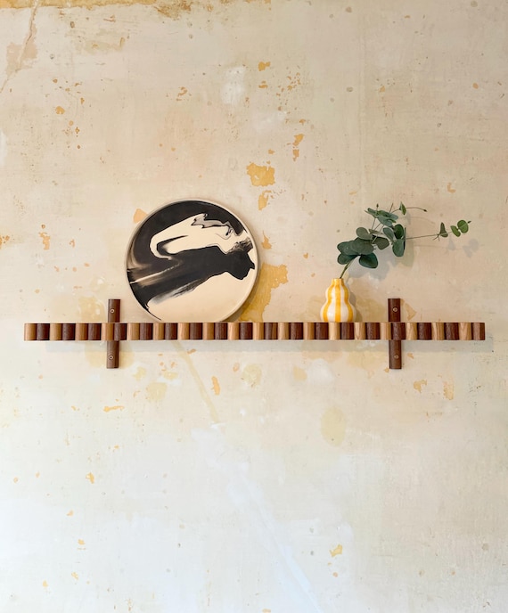 Scalloped Oak & Walnut Wall Shelf | Art Deco Floating Shelf | Maximalist Picture Shelf | Statement Wall Display Shelf | Handmade Home Decor