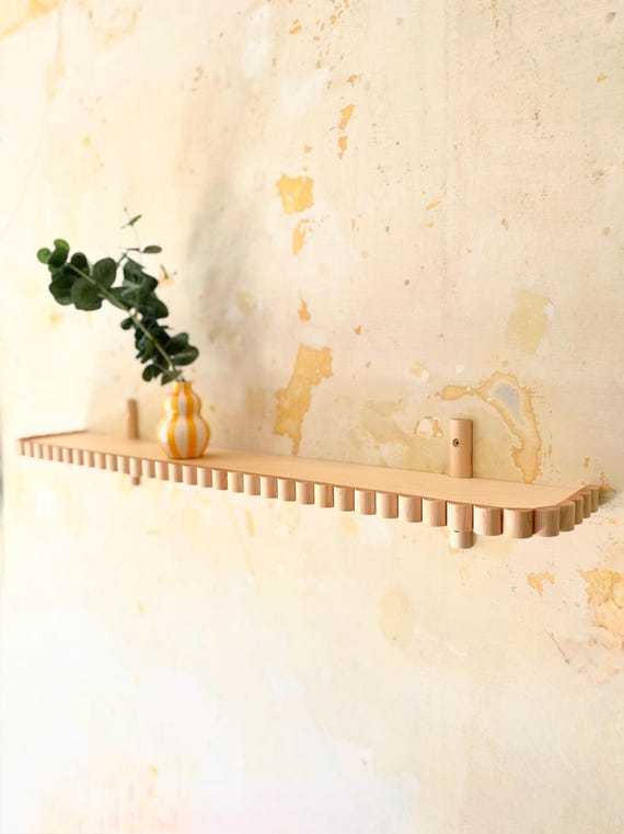 Maple Scallop Tray Edge Shelf | Birch Plywood Curved Art Deco Wall Shelf | Picture Shelf with Fluted Maple Trim | Modern Floating Shelf
