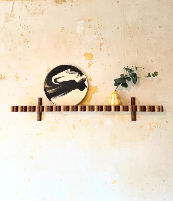 Scalloped Oak & Walnut Wall Shelf | Art Deco Floating Shelf | Maximalist Picture Shelf | Statement Wall Display Shelf | Handmade Home Decor