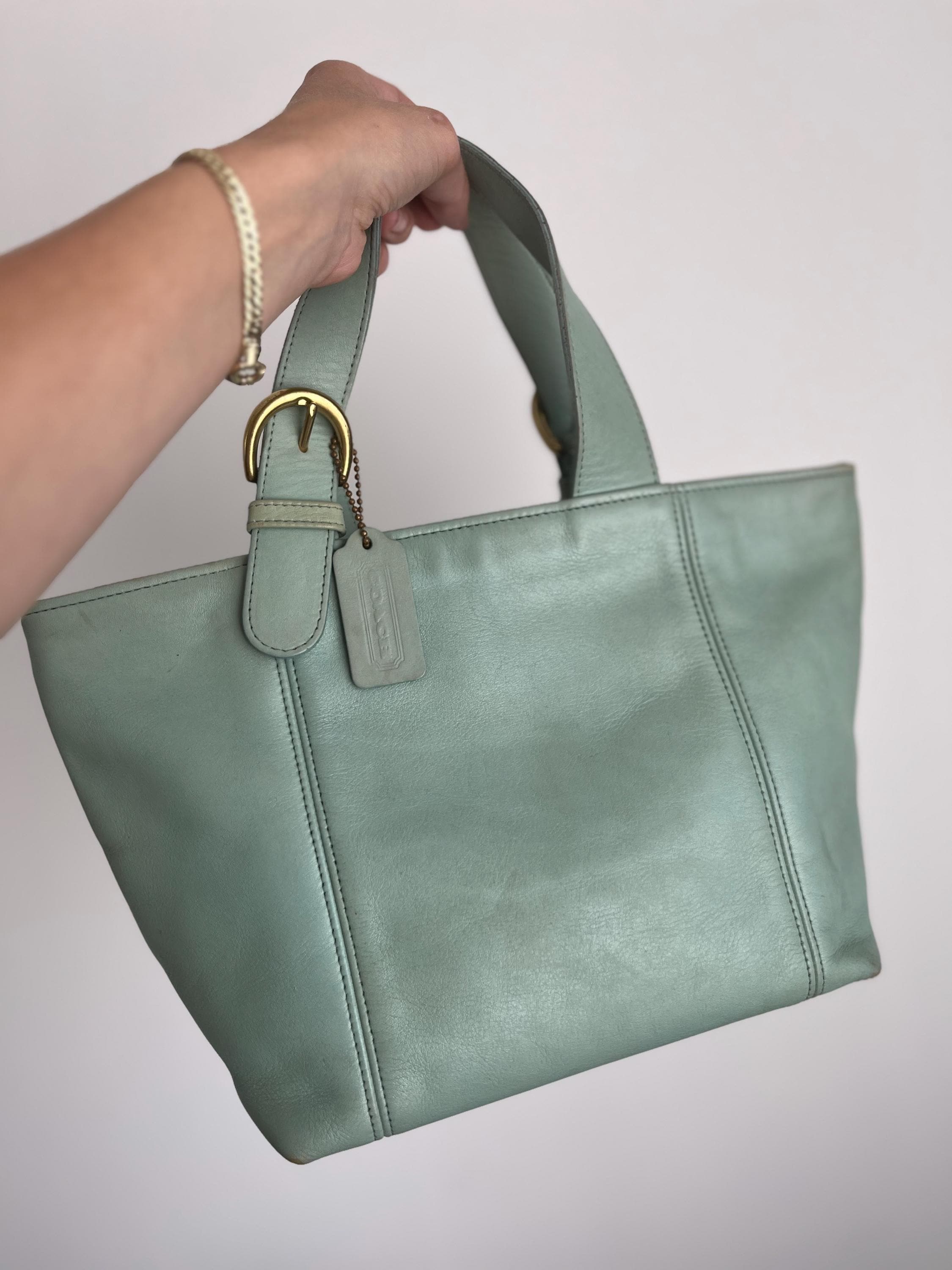 クリーニング済 old coach 4133 Waverly Bag USA Vintage Coach Waverly Tote – Aqua Leather – Style No. 4133 – Rare