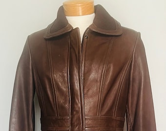 Vintage 90s BrownTrench leather Jones New York Mens jacket S