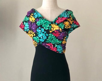 Vintage 80s stretch Off shoulder mini dress  - XS  Small