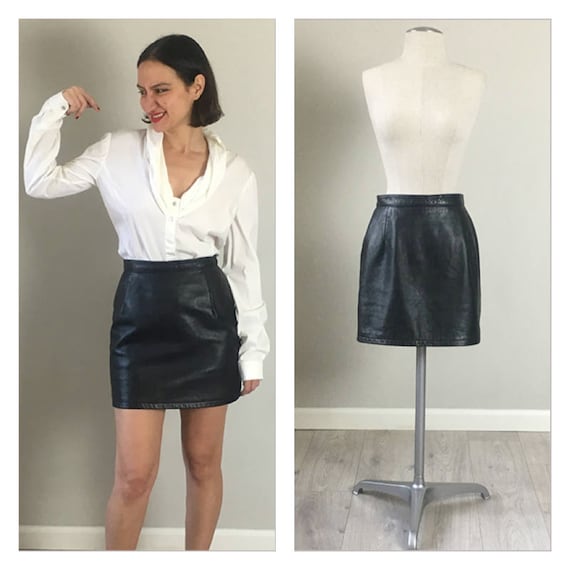 Vintage 80s leather mini skirt SMALL