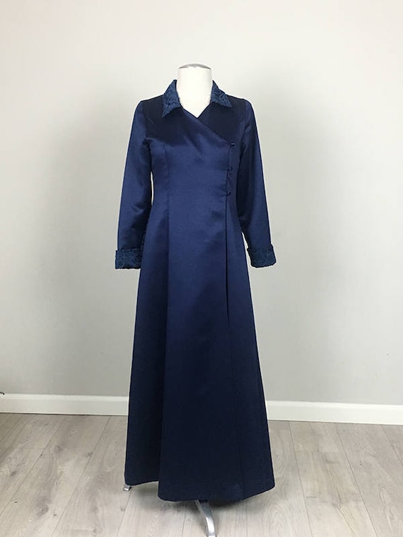 Handmade 50s Blue Satin Tuxedo dress/jacket  XS - image 1