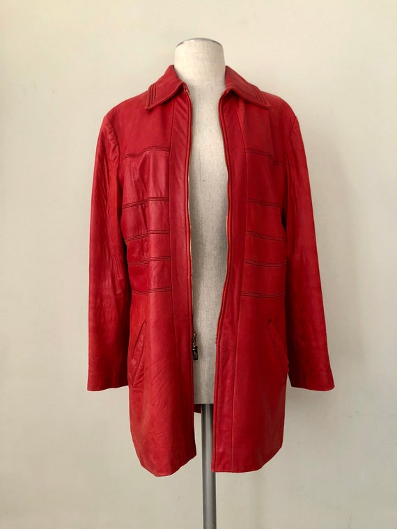 Vintage 80s Mod red leather St John jacket. S M - image 3