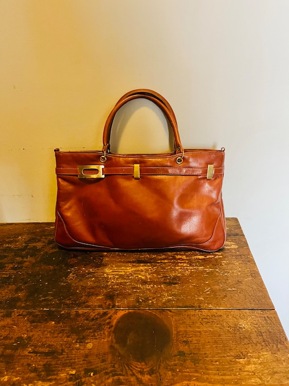 Classic 70s brown leather tote bag