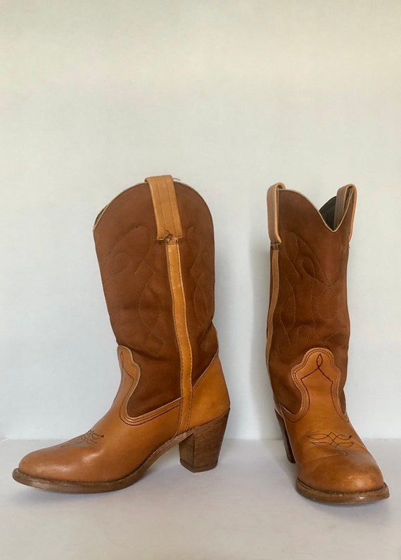 Vintage 70s brown leather western boots size 7.5