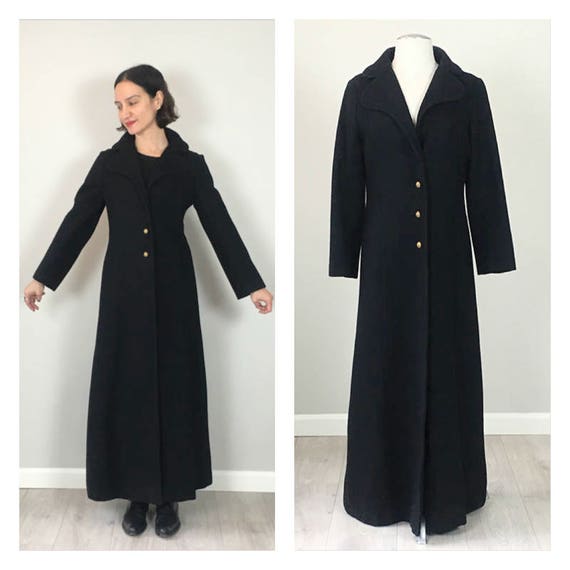 Vintage 50s military Black Maxi wool coat S M