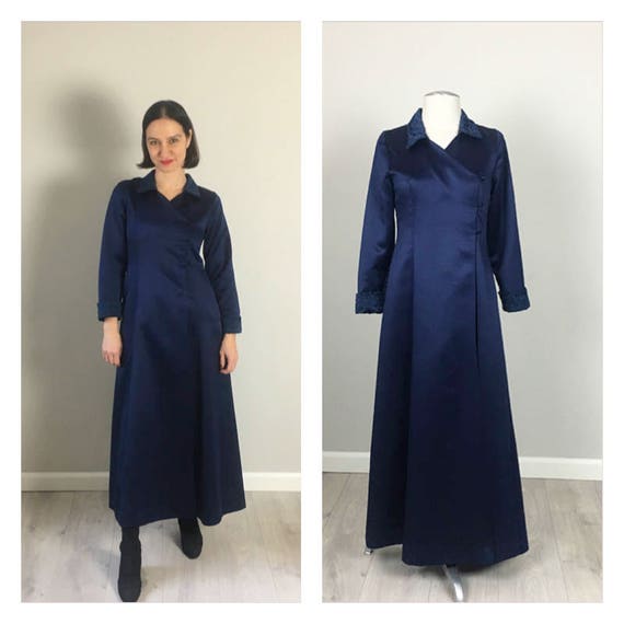Handmade 50s Blue Satin Tuxedo dress/jacket XS