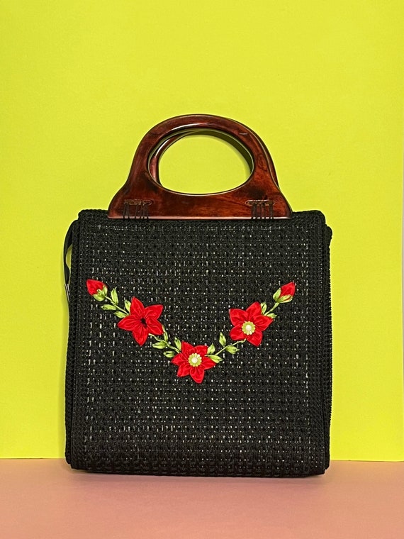 Handmade tapestry 60s vintage tote bag