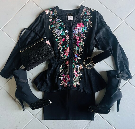 Buy Vintage 80s Designer Diane Frais Silk Art Deco Blouse S M 