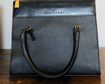 Gorgeous 80s black leather Trussardi tote bag