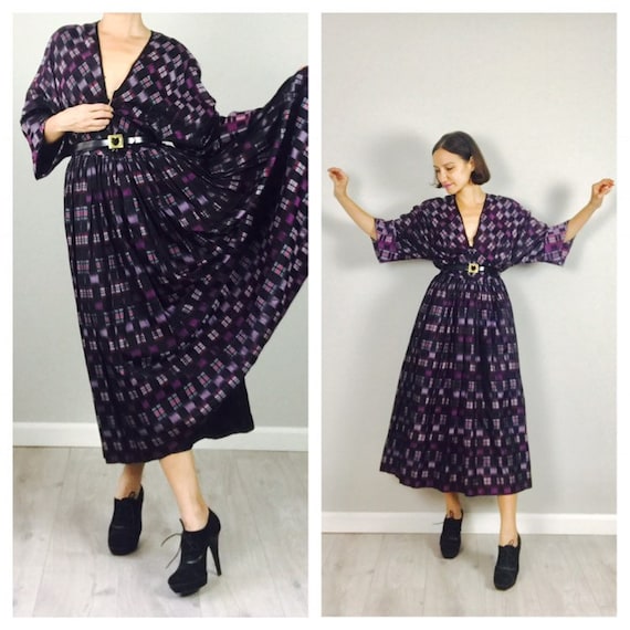 Vintage 70s Hanae Mori Silk Plaid dress M