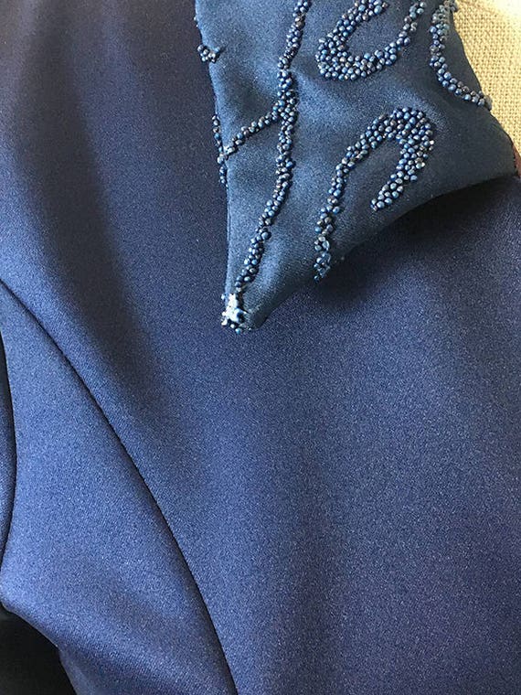 Handmade 50s Blue Satin Tuxedo dress/jacket  XS - image 6