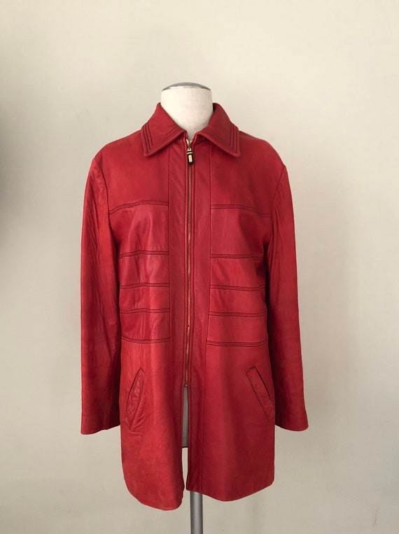 Vintage 80s Mod red leather St John jacket. S M - image 1