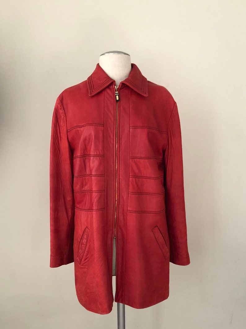 Vintage 80s Mod red leather St John jacket. S M image 1