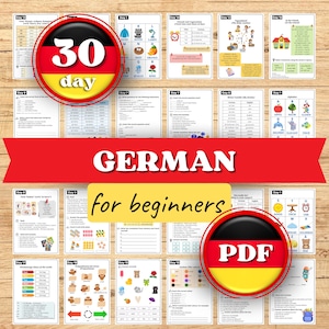 Duits leren voor kinderen. 30 dagen afdrukbaar werkboek voor beginners. Afdrukbare A1 Deutsch leerbladen voor thuisonderwijs. Digitaal werkboek