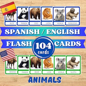 Karteikarten Spanisch & Englisch. Tiere Montessori Karten. Druckbare Karten Spanisch lernen. Digitaler Download PDF