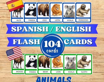 Animals Montessori cards Spanish and English. Printable bilingual materials . Digital download PDF