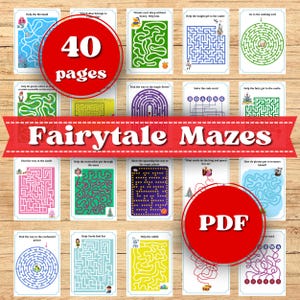 Fairytale mazes worksheets for kids. 40 Maze busy book printable. Labyrinth for Kids. Digital product