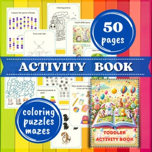 Libro de actividades con juegos divertidos. Libro imprimible. Colorea por números, laberintos, rompecabezas para niños, traza y colorea. Descarga instantánea en PDF.