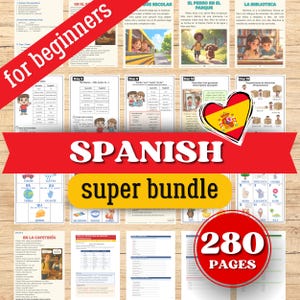 Peut inclure: Un ensemble de cahiers d'exercices éducatifs en espagnol pour débutants comprenant 280 pages de leçons, listes de vocabulaire, exercices de grammaire et histoires illustrées avec des personnages, des animaux et des objets en espagnol et anglais.