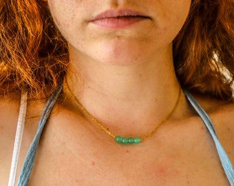 Stainless steel necklace with 4 Aventurine beads / Women's fine aventurine chain necklace
