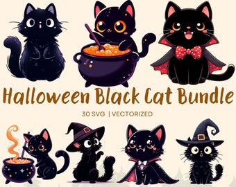 Halloween schwarze Katze Clipart Bundle, Hexe, Vampir (30 SVG)