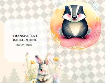 Watercolor Woodland Animals Clipart Bundle, Boho Nursery Art (PNG)