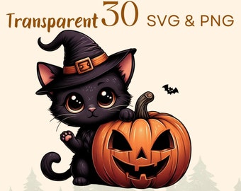 Spooky Black Cat Halloween Clipart Bundle, SVG PNG (Digital Download)