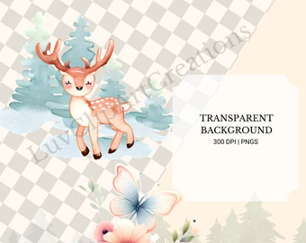 Watercolor Woodland Animals Clip Art, Boho Baby Designs (SVG & PNG)