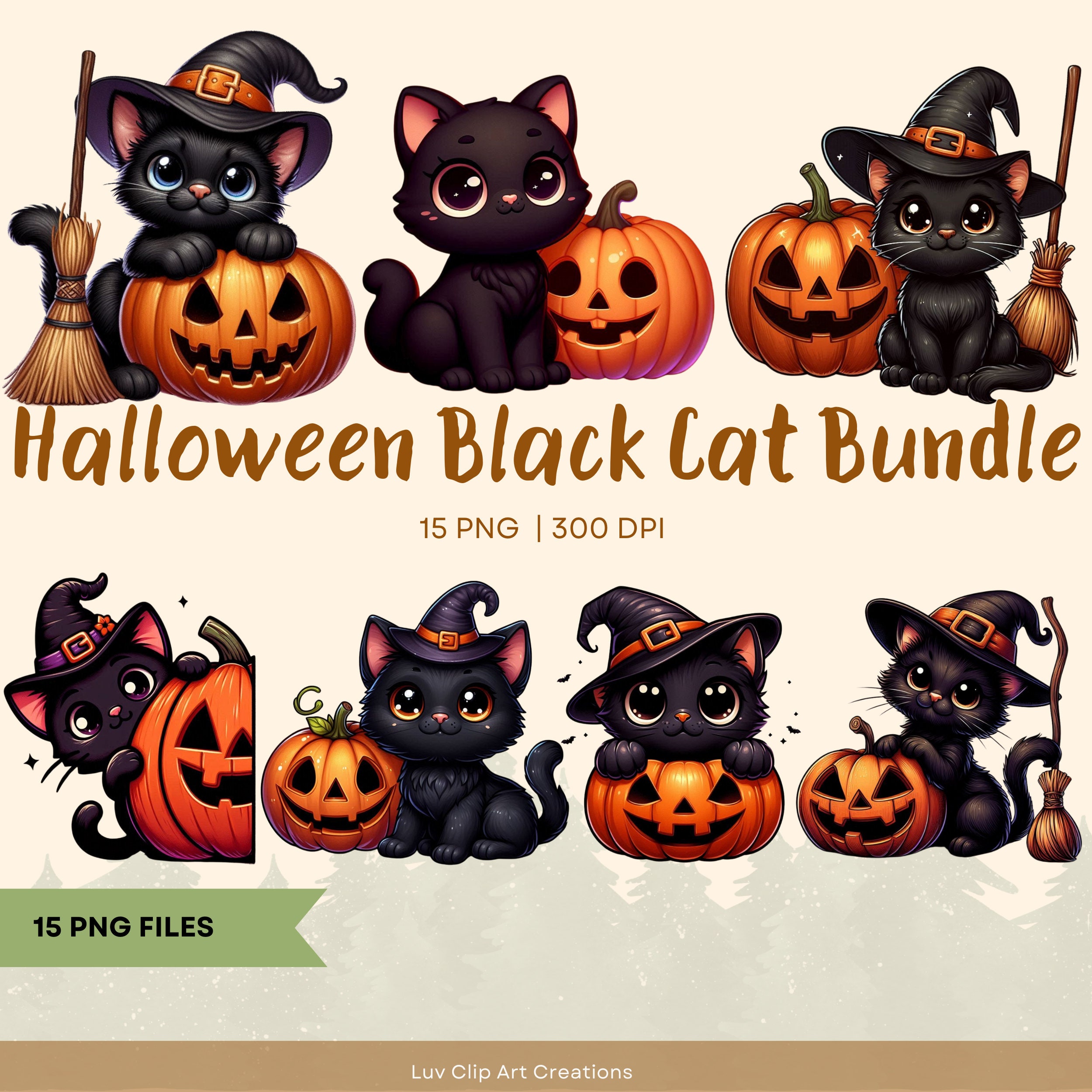 Halloween Black Cat Pumpkin Clipart Bundle (15 PNG) - Etsy