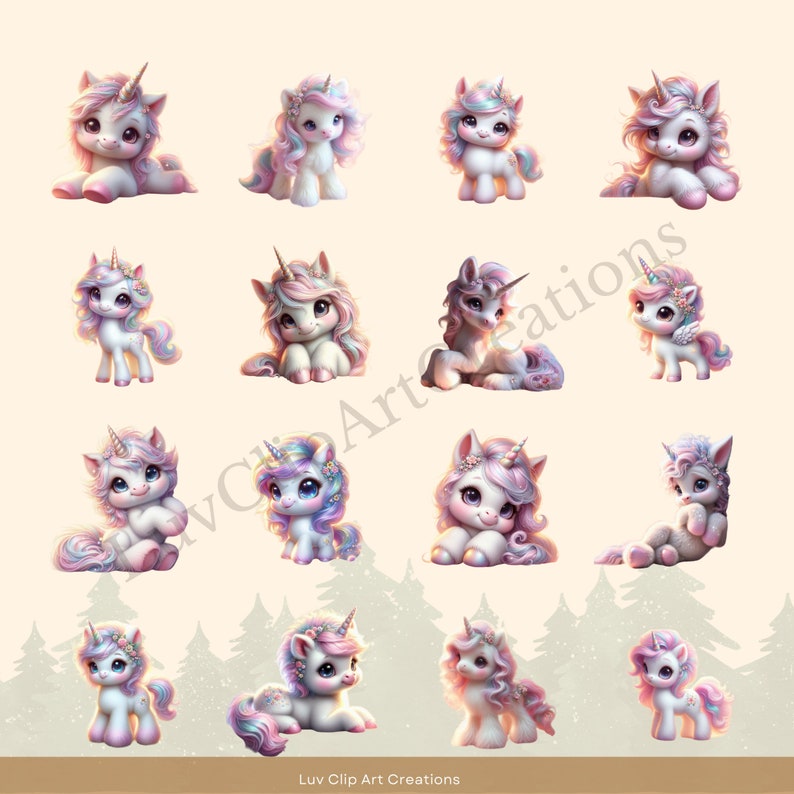 Baby Unicorn Clipart Bundle, Unicorn SVG & PNG, Nursery Art (digital ...