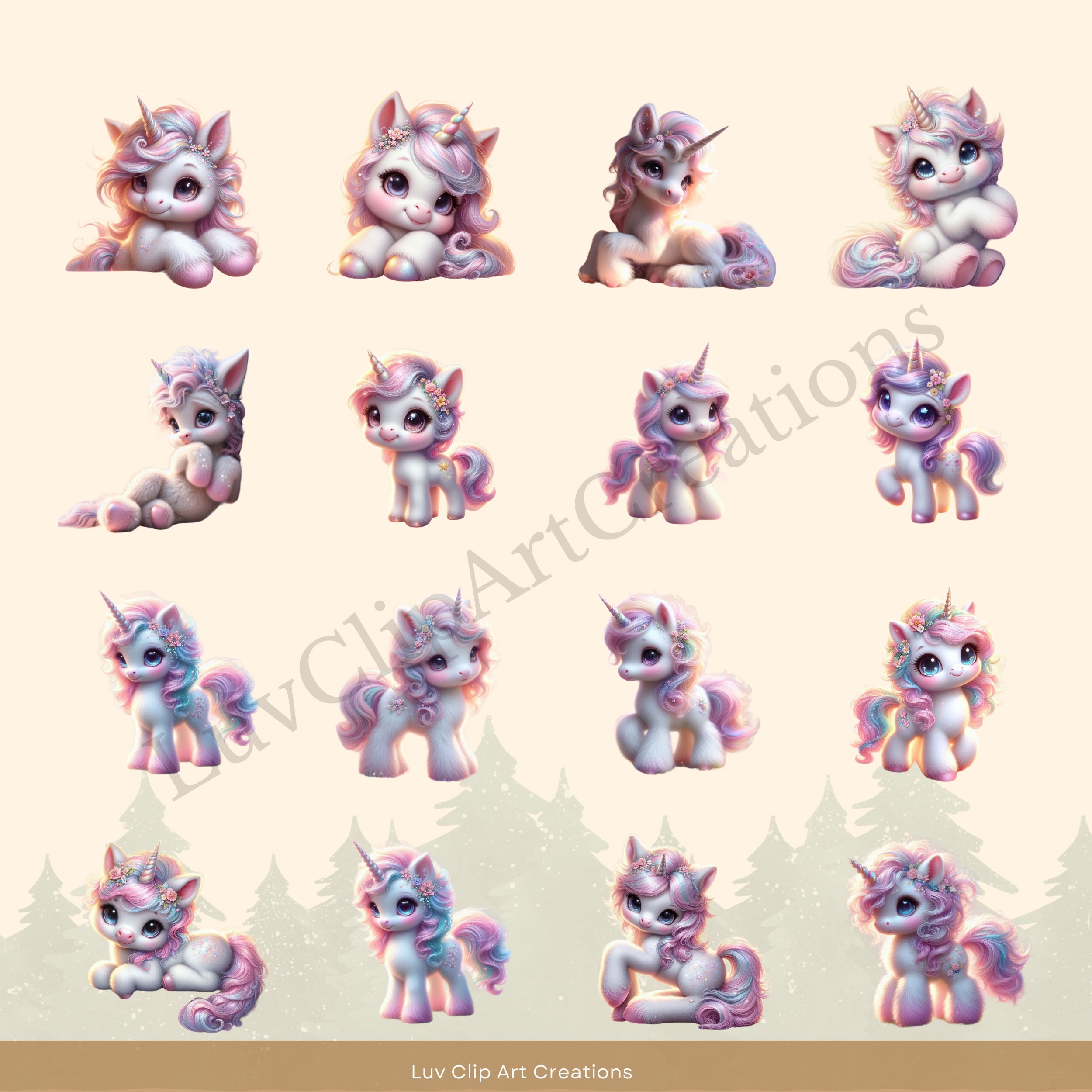 Baby Unicorn Clipart Bundle, Unicorn SVG & PNG, Nursery Art (digital ...