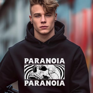 Paranoia Skull Hoodie, Gothic Sweatshirt, Dark Grunge Jumper, Emo Apparel, Alternative Style, Great Christmas Gift