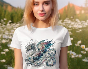 Beautiful Mystical Blue Watercolor Dragon Women's Soft Cotton T-Shirt