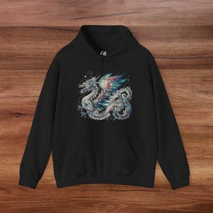 Beautiful Blue Watercolor Dragon Hoodie, Enchanted Dragon Shirt, Magical Fantasy Pullover, Mythical Creature Jumper, Great Christmas Gift image 6