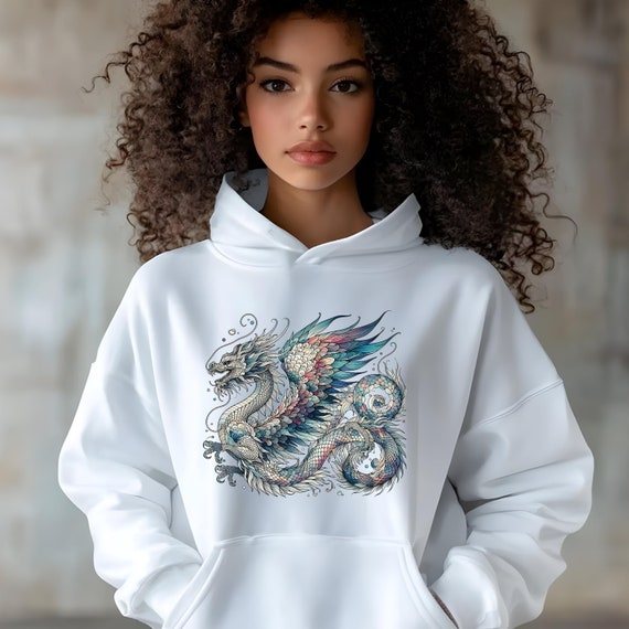 Beautiful Blue Watercolor Dragon Hoodie, Enchanted Dragon Shirt, Magical Fantasy Pullover, Mythical Creature Jumper, Great Christmas Gift