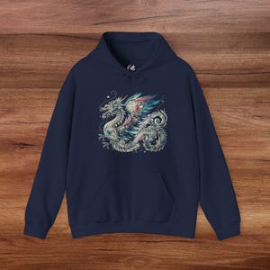 Beautiful Blue Watercolor Dragon Hoodie, Enchanted Dragon Shirt, Magical Fantasy Pullover, Mythical Creature Jumper, Great Christmas Gift image 7
