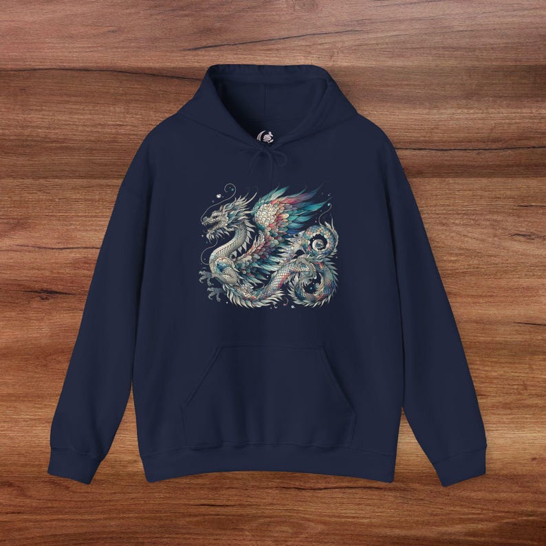 Beautiful Blue Watercolor Dragon Hoodie, Enchanted Dragon Shirt, Magical Fantasy Pullover, Mythical Creature Jumper, Great Christmas Gift image 7