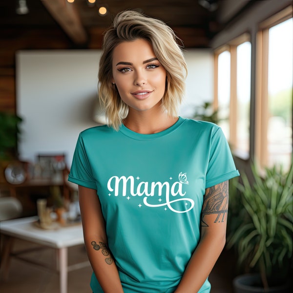 Elegant "Mama" Butterfly Mother's Day Women's Soft Cotton Jersey Short Sleeve Tee