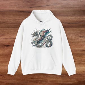 Beautiful Blue Watercolor Dragon Hoodie, Enchanted Dragon Shirt, Magical Fantasy Pullover, Mythical Creature Jumper, Great Christmas Gift image 5