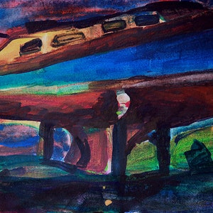Original Watercolour Painting - Boat at Wormit Pier at Sunset